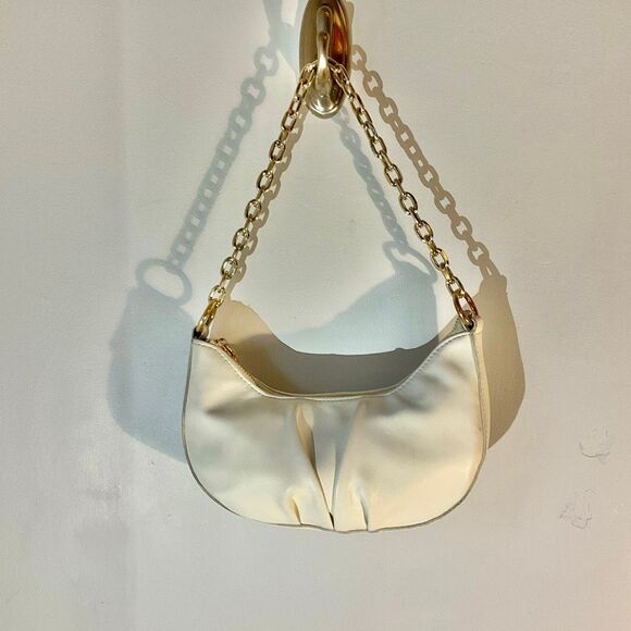 Faux Leather Halfmoon Baguette Bag with Chunky Chain Strap - Picture 2 of 13